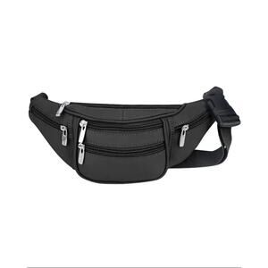 Roma Leathers  Mini Black Leather Fanny Pack 6 Zipper Pockets Plastic Clasp